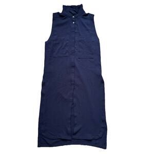 Oliviaceous Blue Sleeveless Collared Long Top Medium